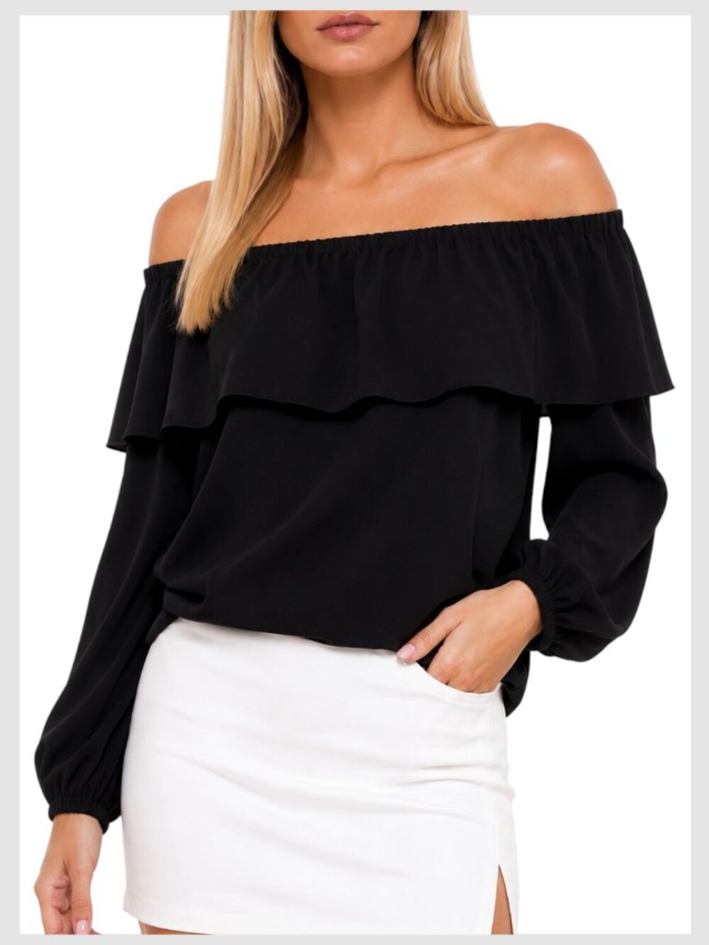 Aritzia Wilfred Morel Off Shoulder Ruffle Blouse Black XS
